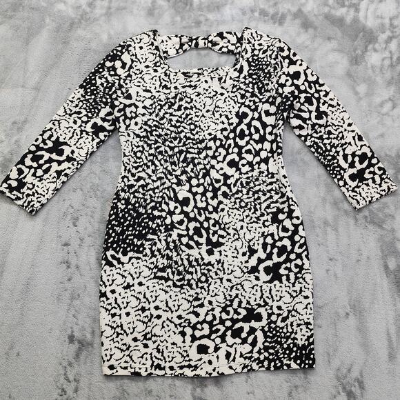 Forever 21 Dress Womens L Black White Animal Print Bodycon Back Bow Cutout Party - Picture 1 of 9